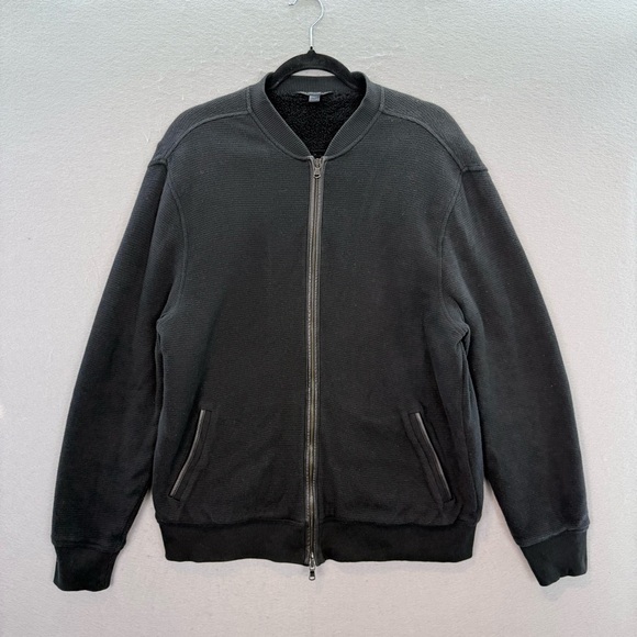 John Varvatos men’s Bomber Cotton jacket zip up leather trim shearling lining L